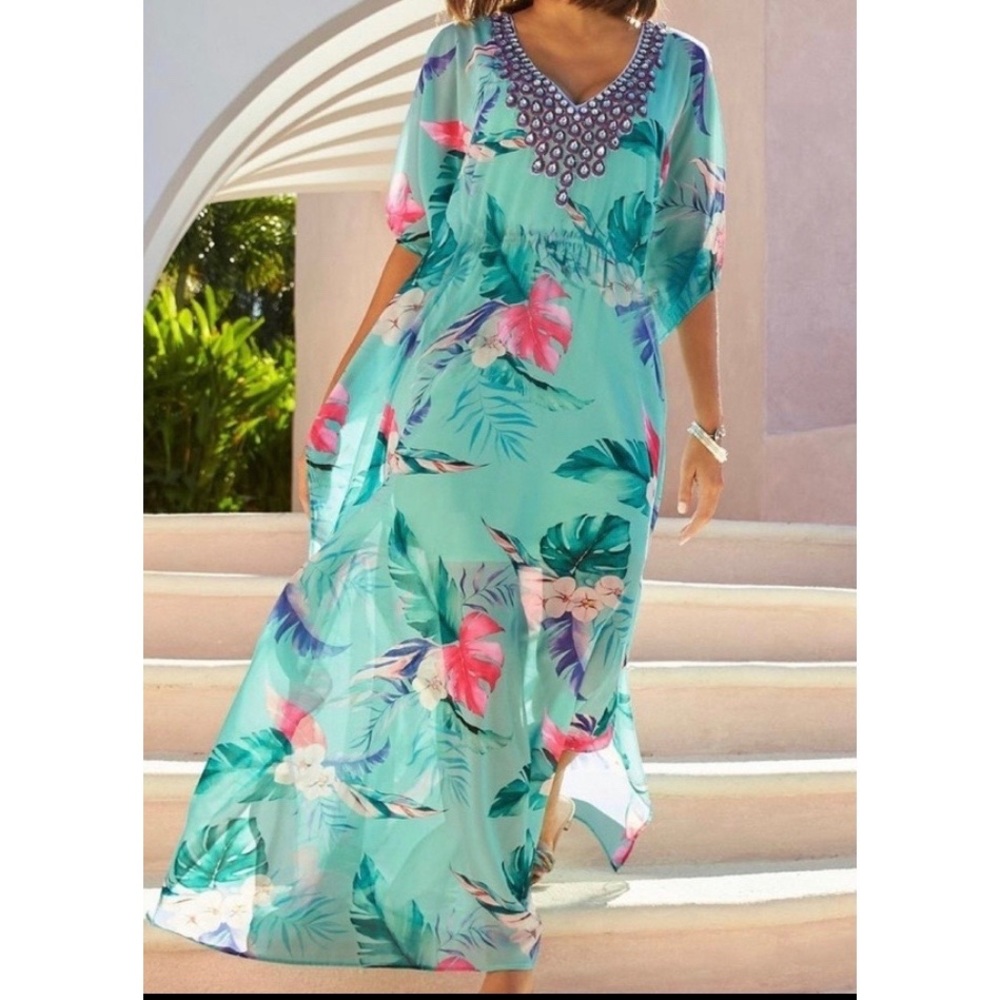 Boston Proper Partially Lined Caftan Maxi Dress XS